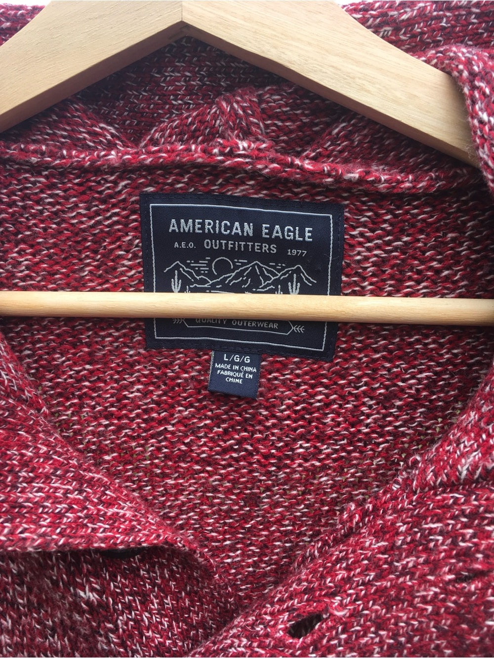 American Eagle Outfitters Maroon Black and Cream Patterned Zip-Up Hooded Sweater - Picture 3 of 4